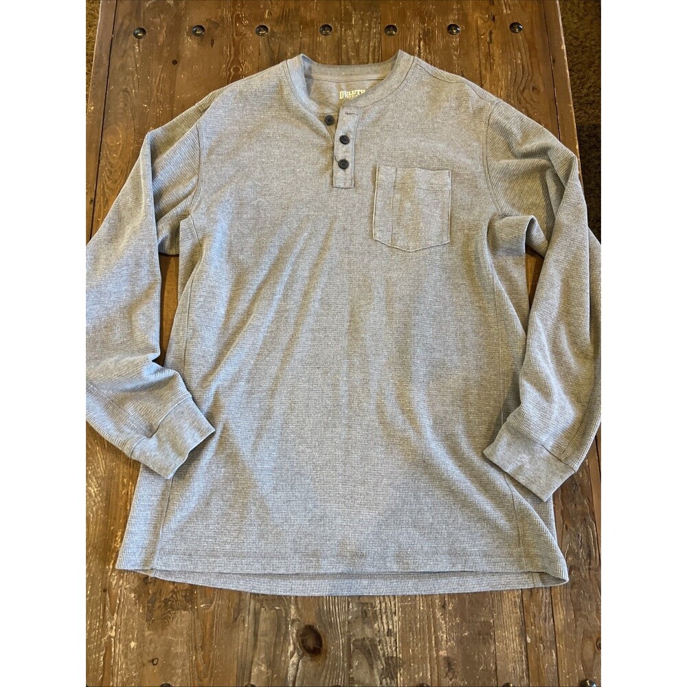 Duluth Trading Co Men’s Large Gray Waffle Knit Thermal Henley Relaxed LS Shirt